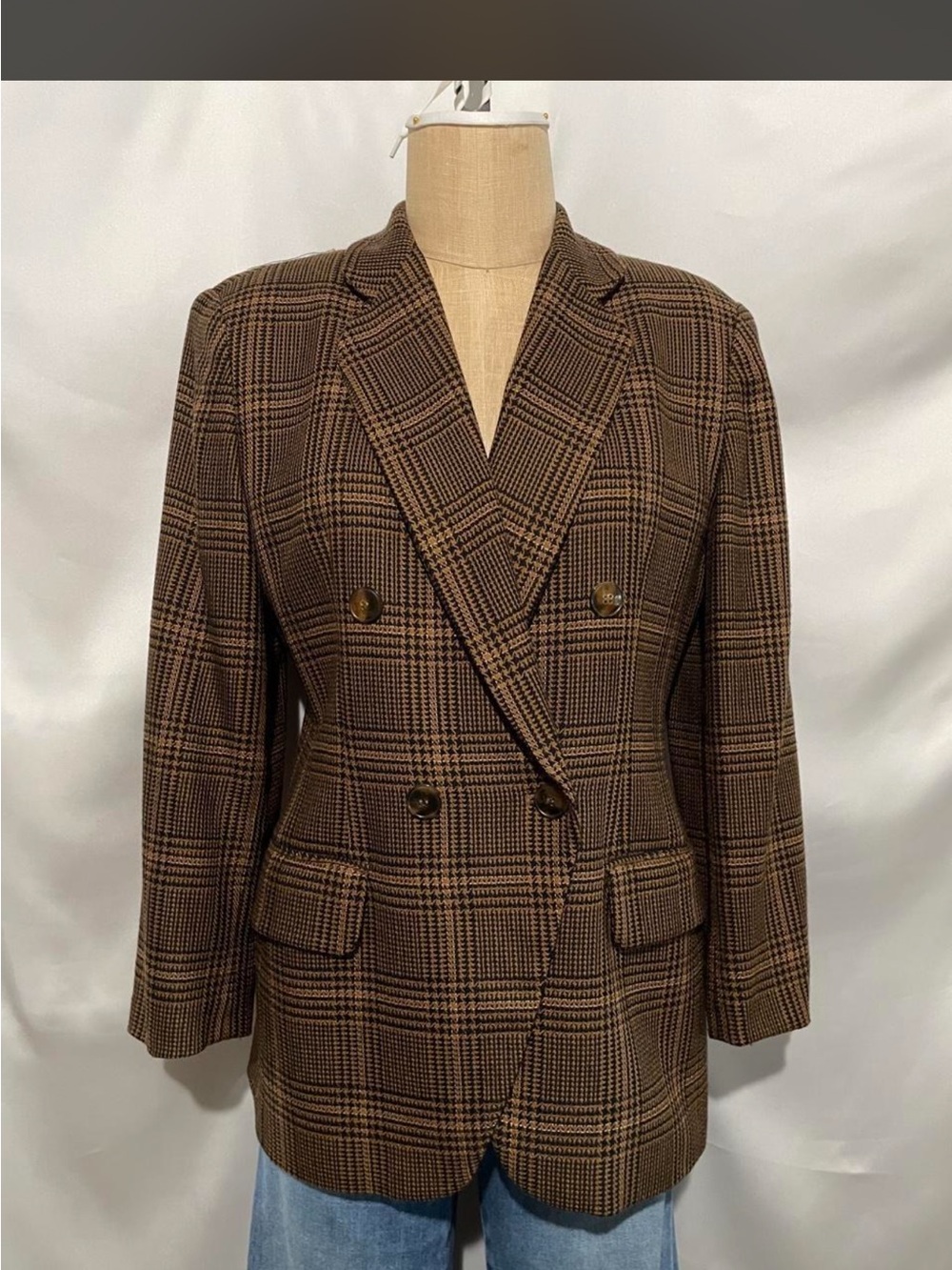 Rena Rowan Brown Plaid Double-Breasted Blazer